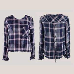 NWOT Cloth & Stone Tie Up Back Plaid Shirt Long Sleeve with Pocket Size S